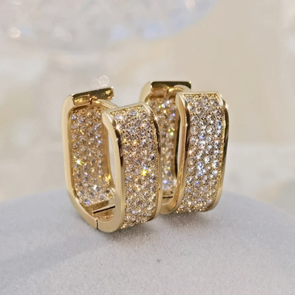 Exquisite Fashion Female Jewelry Gold Color Zircon Earrings Romantic Valentine's Day Gift Engagement