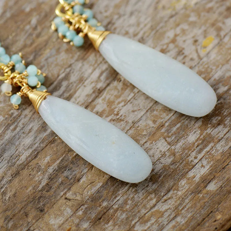 Exquisite Boho Drop Earrings for Women Amazonite Elegant Lady Dangle Earring Handmade Teardrop Jewelry Dropshipping Wholesale