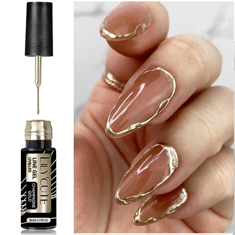 LILYCUTE 5ml Metallic Liner Gel Nail Polish Chrome Super Bright Mirror Effect Painting Drawing Line French Gel Nail Art Varnish