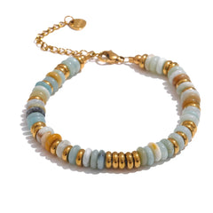 Colorful Natural Stone Beads Chain Handmade Bracelet Bangle Waterproof Bohemia Stainless Steel Y2K Trendy Jewelry Gift