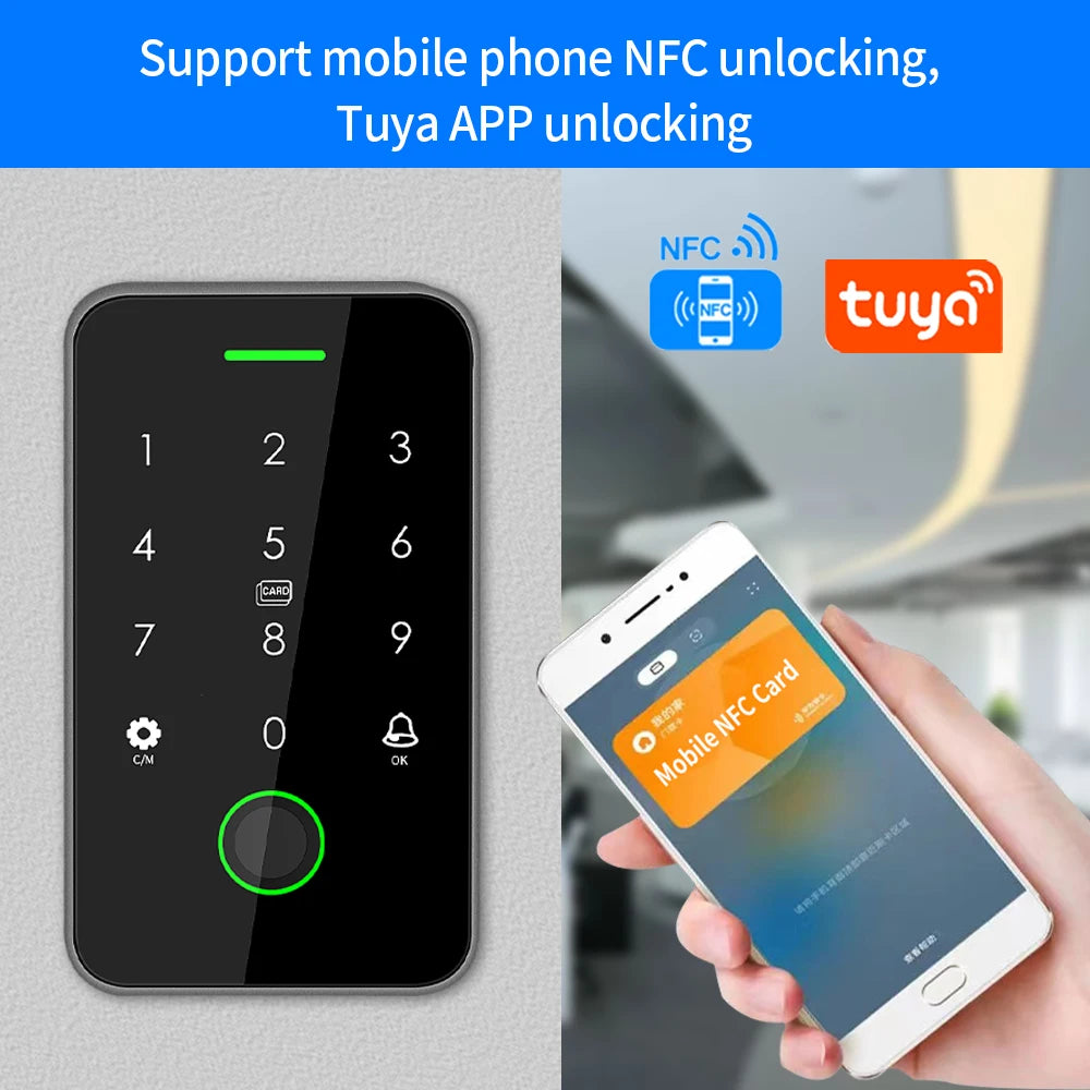 Tuya App RFID 125K 13.56mhz NFC Fingerprint Bluetooth Gate Door Opener work with WIFI Gateway + Access Control Keypad Rainproof