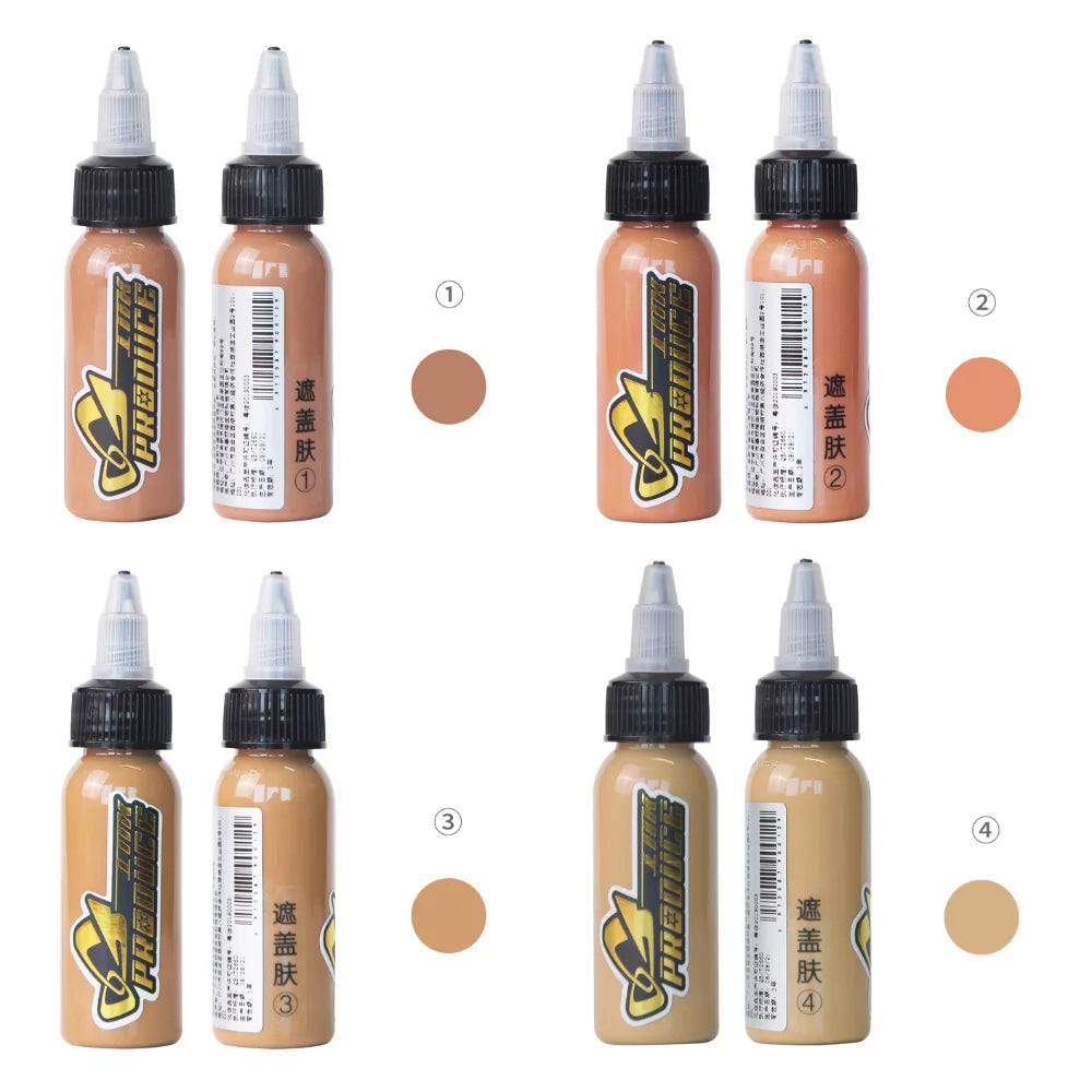 30ML Professional Tattoo Skin Covering Ink 4 Color Natural Body Art Permanent Makeup Easy Coloring Pigment For Tattoo Artist