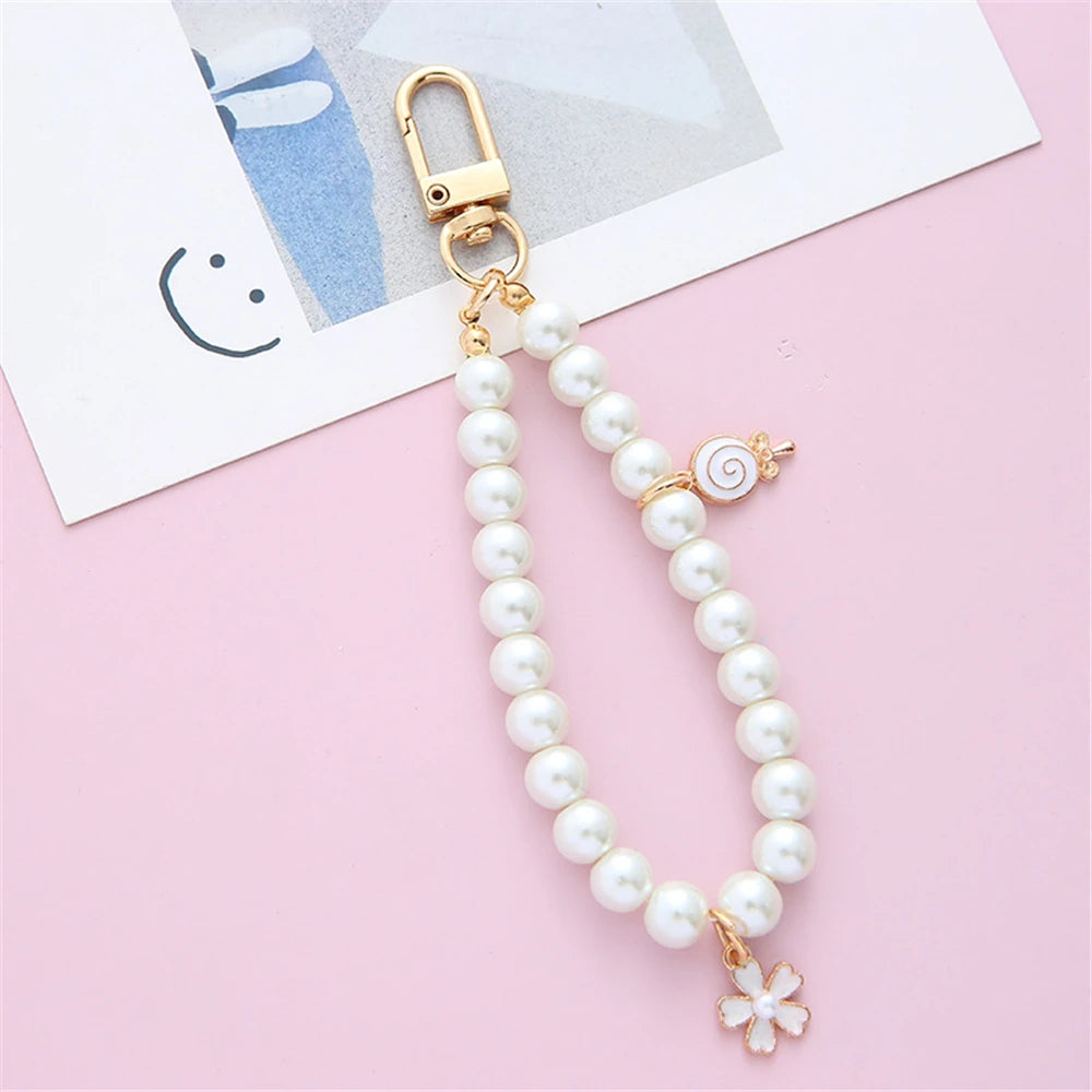 Simulated Pearl Key Chain for Aorpods Bag Pendant Beaded Key Holder for Women Mobile Phone DIY Jewelry Accessories