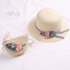 Summer Baby Straw Hat With Handbag Flower Breathable Beach Hat Bags Kids Hat Boy Girls Sun Visor UV protection panama Hat gorras