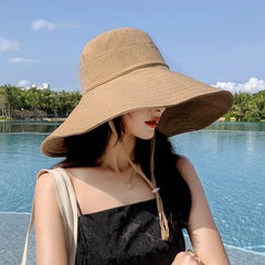 Big Brim Hat Women's Spring and Summer Foldable Travel Sun Hat Sun Hat Solid Color Casual Fisherman Hat