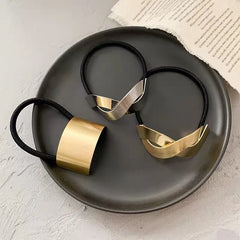 Fashion Metal Circle Hair Rope Tie For Women Girls Gold Color Gothic Punk Ponytail Holder High Elastic Simple Hair Band