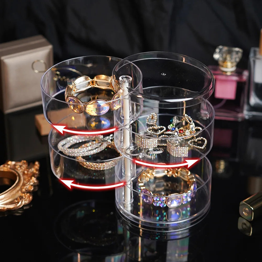 Rotating Jewelry Storage Box Makeup Storage Rack Bracelet Earring Round Plastic Organizer Boxes Holder Display Rack with Cover