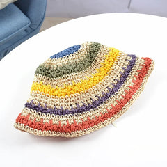 New Style Multicolor Foldable Sun Crochet Hat For Beach, Travel And Vacation handmade straw hat