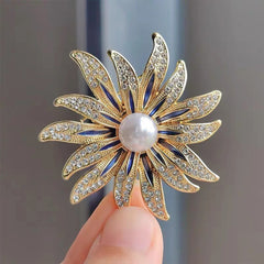 Exquisite Pearl Sunflower Brooches Lapel Pin Lady Rhinestone Flower Brooches Corsage Coat Wedding Jewelry for Women