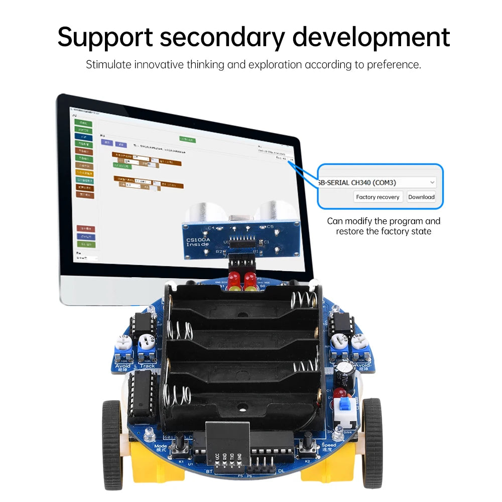 Automation Robot Kits Ultrasonic Obstacle Avoidance Graphical Programming Robot 51 Microcontroller Tracking Intelligent Car Kit