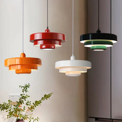 Nordic LED Pendant Light Macaron Carbon Steel Aluminum White Dark Green Orange Illuminations For Restaurant Living Rooms Fixture