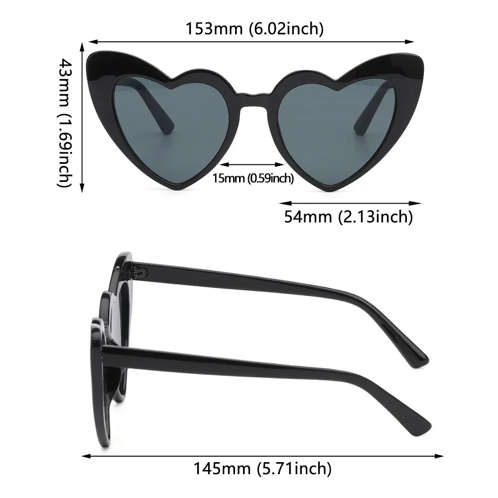 Love Heart Shaped Sunglasses Women Big Frame Fashion Cute Sexy Retro Cat Eye Vintage Sun Glasses UV400 Protection Unisex Eyewear