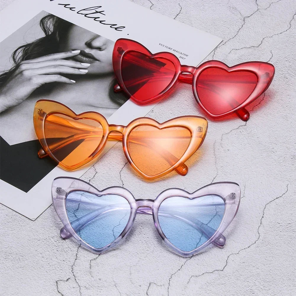 Love Heart Shaped Sunglasses Women Big Frame Fashion Cute Sexy Retro Cat Eye Vintage Sun Glasses UV400 Protection Unisex Eyewear