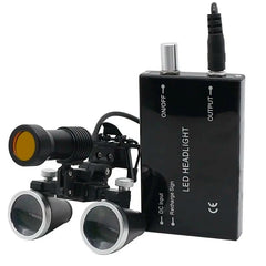 Binocular Dental Loupes 2.5X/3.5X Magnifying Glass 3W/5W LED Headlight with Optional Yellow Filter Rechargeable Battery