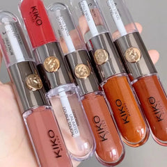 Double-Head Lip Gloss Non-Fading Non-Stick Cup Glossy Moisturizing Lip Glaze Cameo Brown Lip Gloss Cosmetics for Women Girls