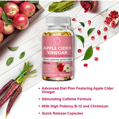 BBEEAAUU Apple Cider Vinegar Capsules Weight Management Detox Relieve Bloating and Constipation Weight Loss Slimming Products