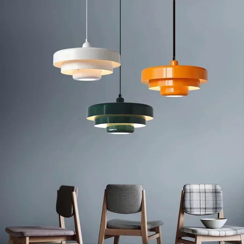 Nordic LED Pendant Light Macaron Carbon Steel Aluminum White Dark Green Orange Illuminations For Restaurant Living Rooms Fixture