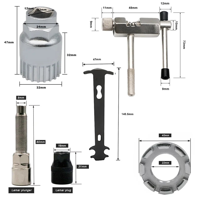 Bicycle Repair Tool Sets Chain Breaker Crank Puller MTB Bike Chain Measuring Ruler Flywheel Removal Outdoor Cycling Repair Tools