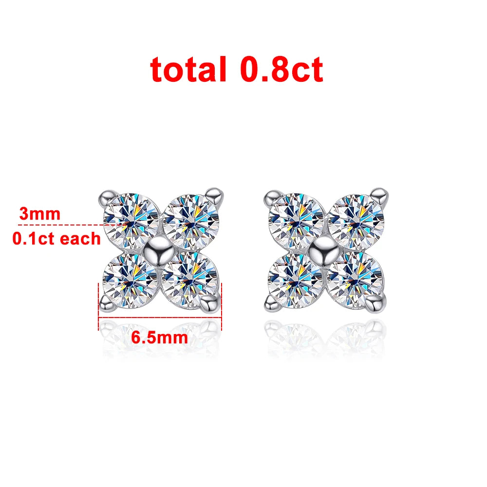 D VVS1 Round Moissanite Stud Earrings for Women Man 4 Stones Classic s925 Sterling Silver Earring with GRA Gift Jewelry