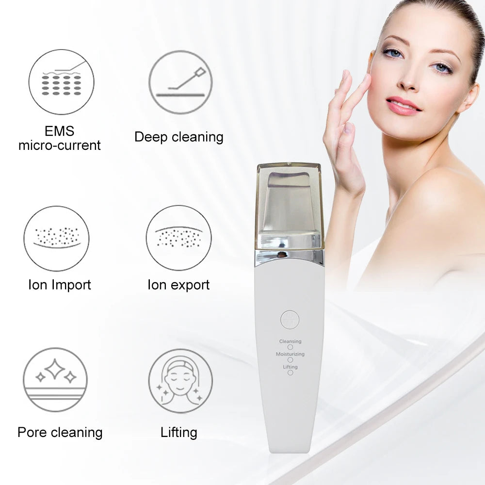 AOKO New Facial Ultrasonic Skin Scrubber Spatula Blackhead Remover Deep Face Cleaning Lift Machine Peeling Shovel Pore Cleane