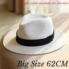 Big Head 63CM Panaman Straw Hat with Foldable Straw Woven Hat Plus Size Men Jazz Top Hat Sun Protection Sun Shading Hat