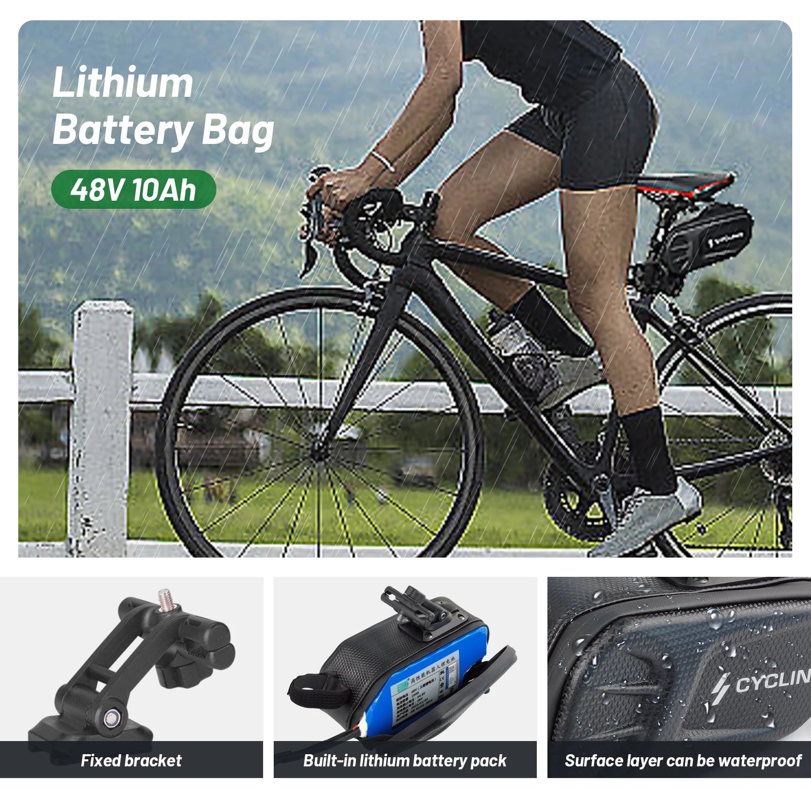 36V 48V 10Ah 21700 Ebike Lithium ion Battery Pack Sam/sung50E for 0-500w Bicycle Scooter Electric Vehicle with Waterproof Bag