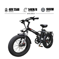 DEEPOWER G20Pro 1000W Folding Electric Bicycle 1000W 48V 25AH Fat Tire Ebike Mountain 20 Inch Electric Bike Beach Cycling E bike