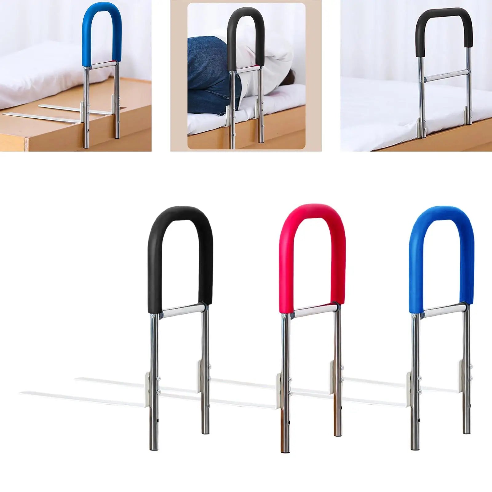 Bedside Rail Fall Prevention Mobility Aid Sturdy Standing Assist Stainless Steel Bed Support Bar Grab Bar for Adults Handicaps