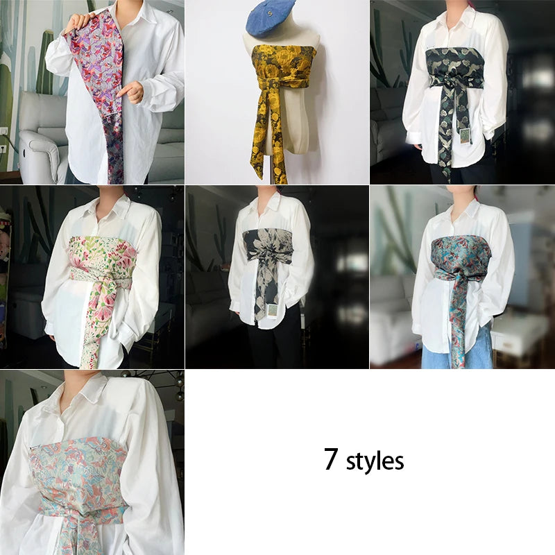 Haori Kimono Yukata Obi Belt Literature Brocade Jacquard Fabric Waistband Shirt Dress Decor Chest Wrapped Cummerbunds