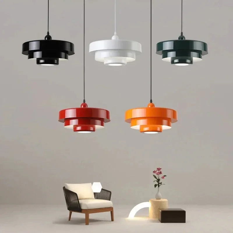 Nordic LED Pendant Light Macaron Carbon Steel Aluminum White Dark Green Orange Illuminations For Restaurant Living Rooms Fixture