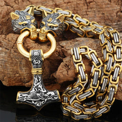 Men's Stainless Steel Scandinavian Rune Accessories Nordic Celtic Wolf Necklace Outdoor Self Defense Viking Wolf Head Pendant