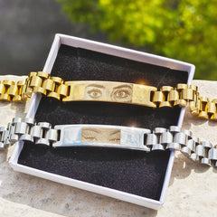 Eyes Photo Couple Bracelet Picture Bracelet Engravable Picture Stainless Steel Gifts for Family Father