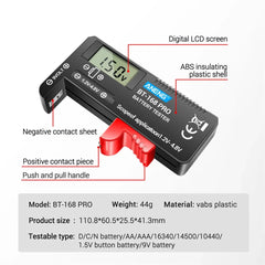 AN-168 POR Digital Lithium Battery Capacity Tester Checkered Load Analyzer Display Check AAA AA Button Cell Universal Test