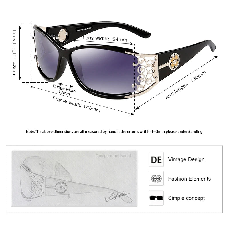 PARZIN Luxury Vintage Fashion Women Polarized Sunglasses Ladies Driving Dark Shades Hollow Lace Feminine Trendy UV400 Eyewear