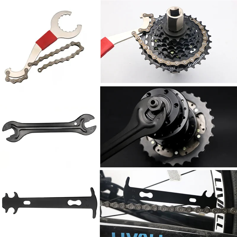 Bicycle Repair Tool Sets Chain Breaker Crank Puller MTB Bike Chain Measuring Ruler Flywheel Removal Outdoor Cycling Repair Tools