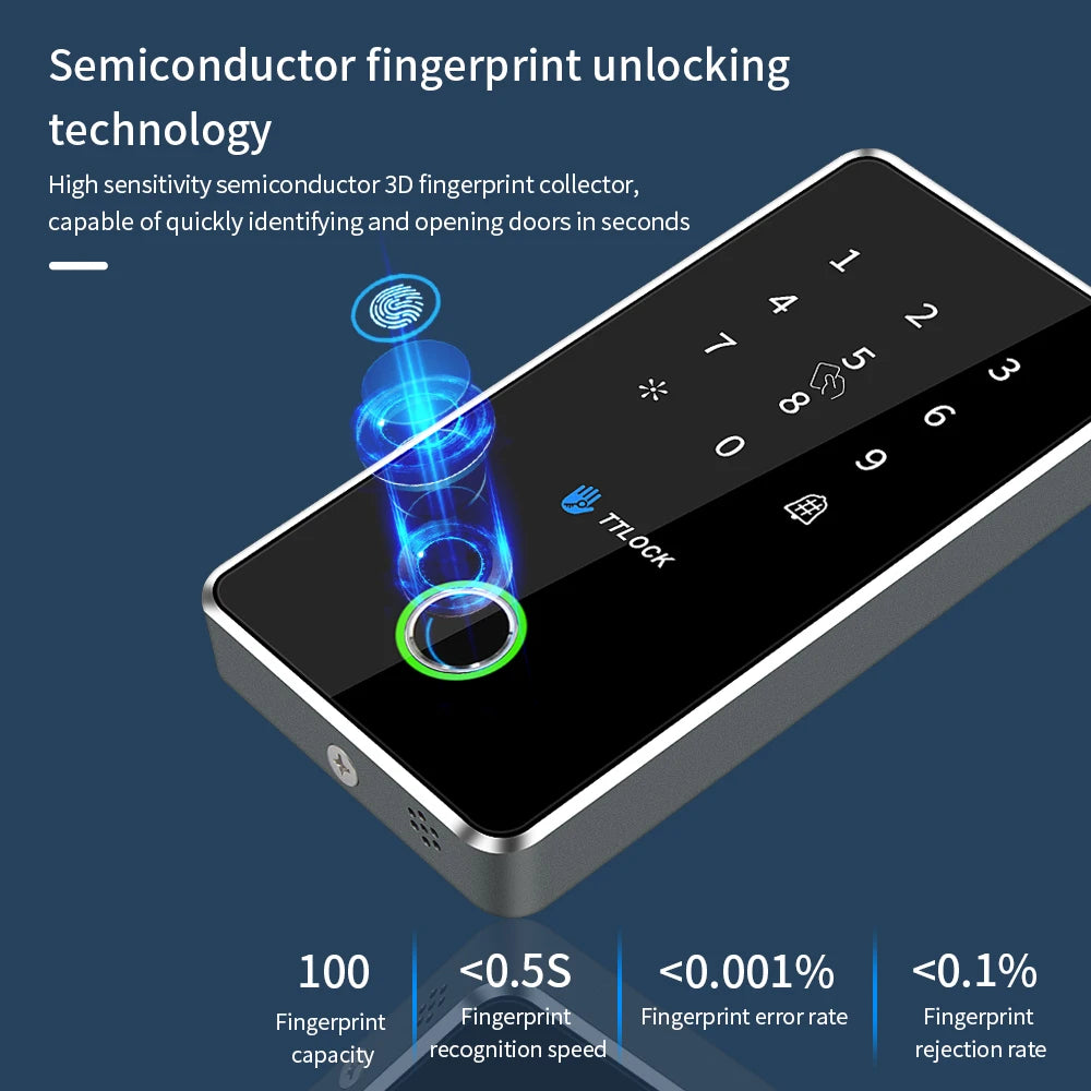 Outdoor Nfc Rfid Keypad Ttlock App Fingerprint Bluetooth Gateway 13.56Mhz Card Access Control System MJ02 Metal Alloy