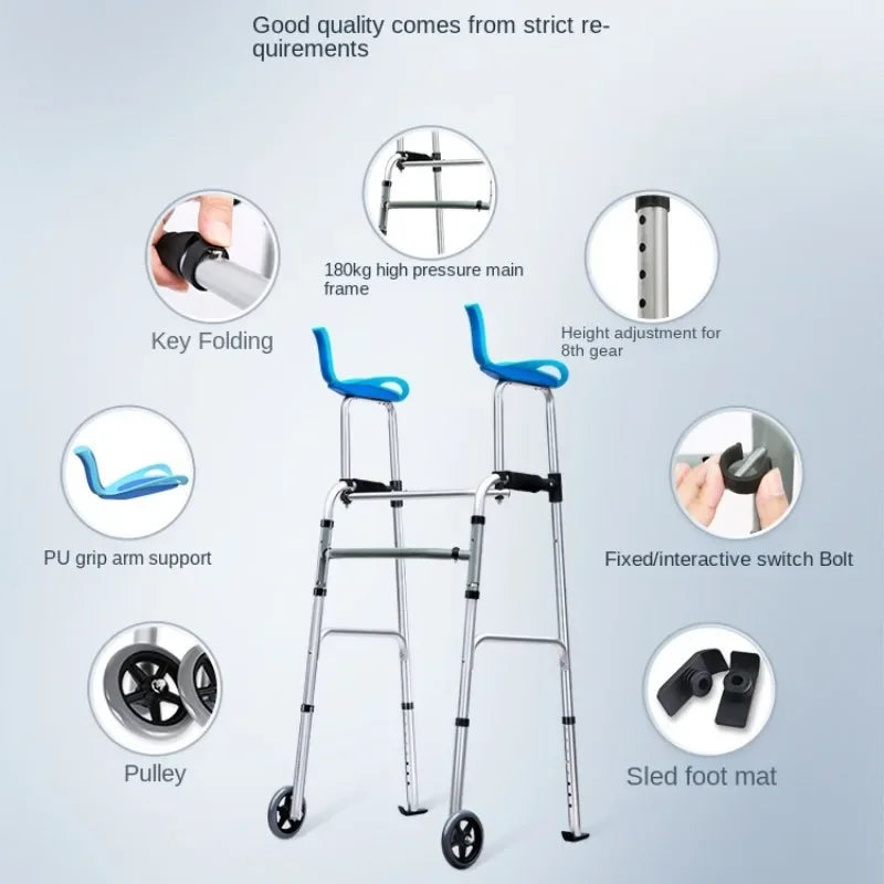 Arm Support Walking Stick with Seat, Adult Postoperative Training Walking Aids, Walking Inconvenience Anti-fall Mobility Scooter