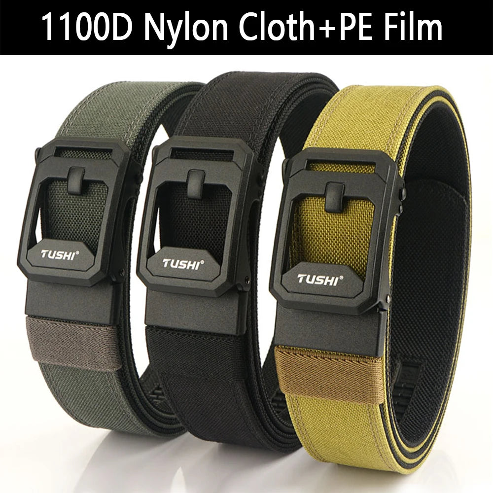 New Men's Military Tactical Belt Tight Sturdy Nylon Heavy Duty Hard Belt for Male Outdoor Casual Belt Automatic Waistband