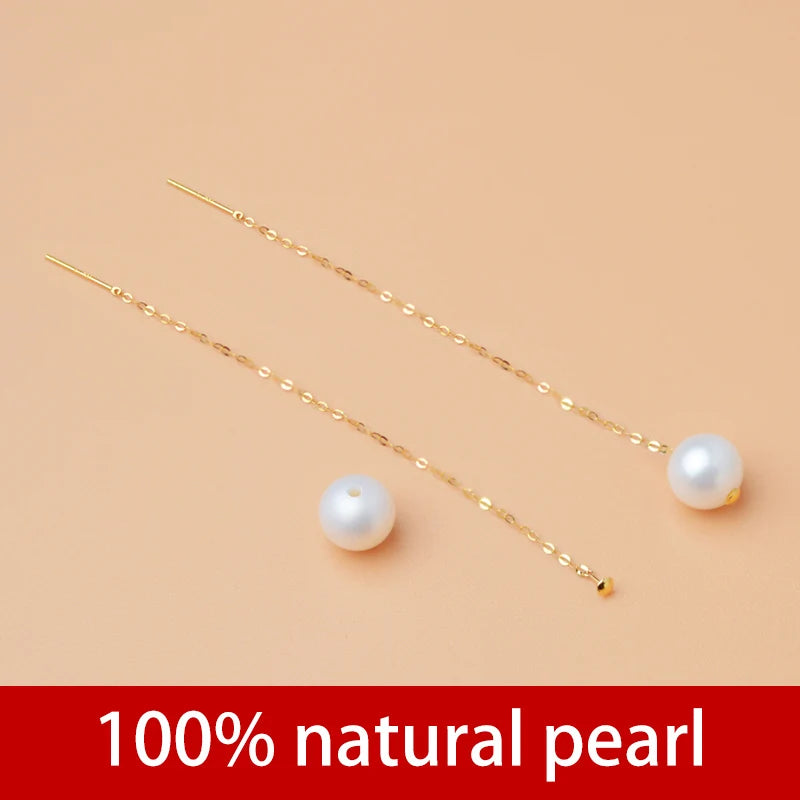 Real 18K Gold Jewelry Drop Earrings Natural Freshwater Pearl Pure AU750 Tassel Earrings Fine Jewelry Gifts for Women E365