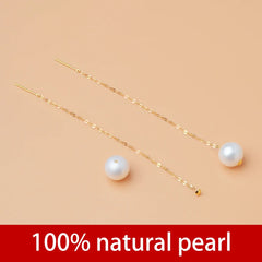 Real 18K Gold Jewelry Drop Earrings Natural Freshwater Pearl Pure AU750 Tassel Earrings Fine Jewelry Gifts for Women E365