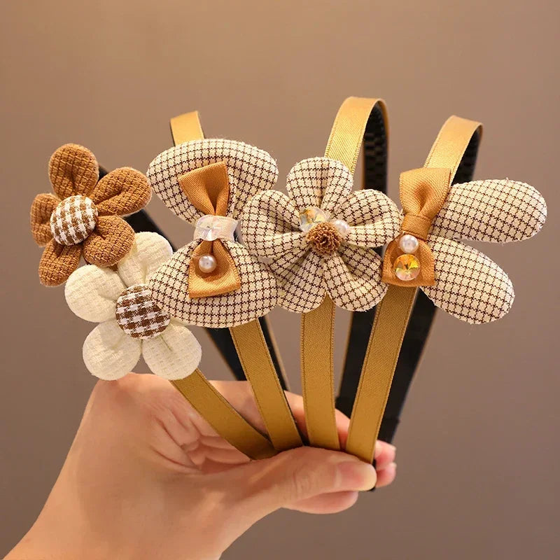 New Children Lovely Coffee Color Cartoon Heart Flower Bow Ornament Headbands Baby Girl Cute Hair Hoop Kids Hair Accessories