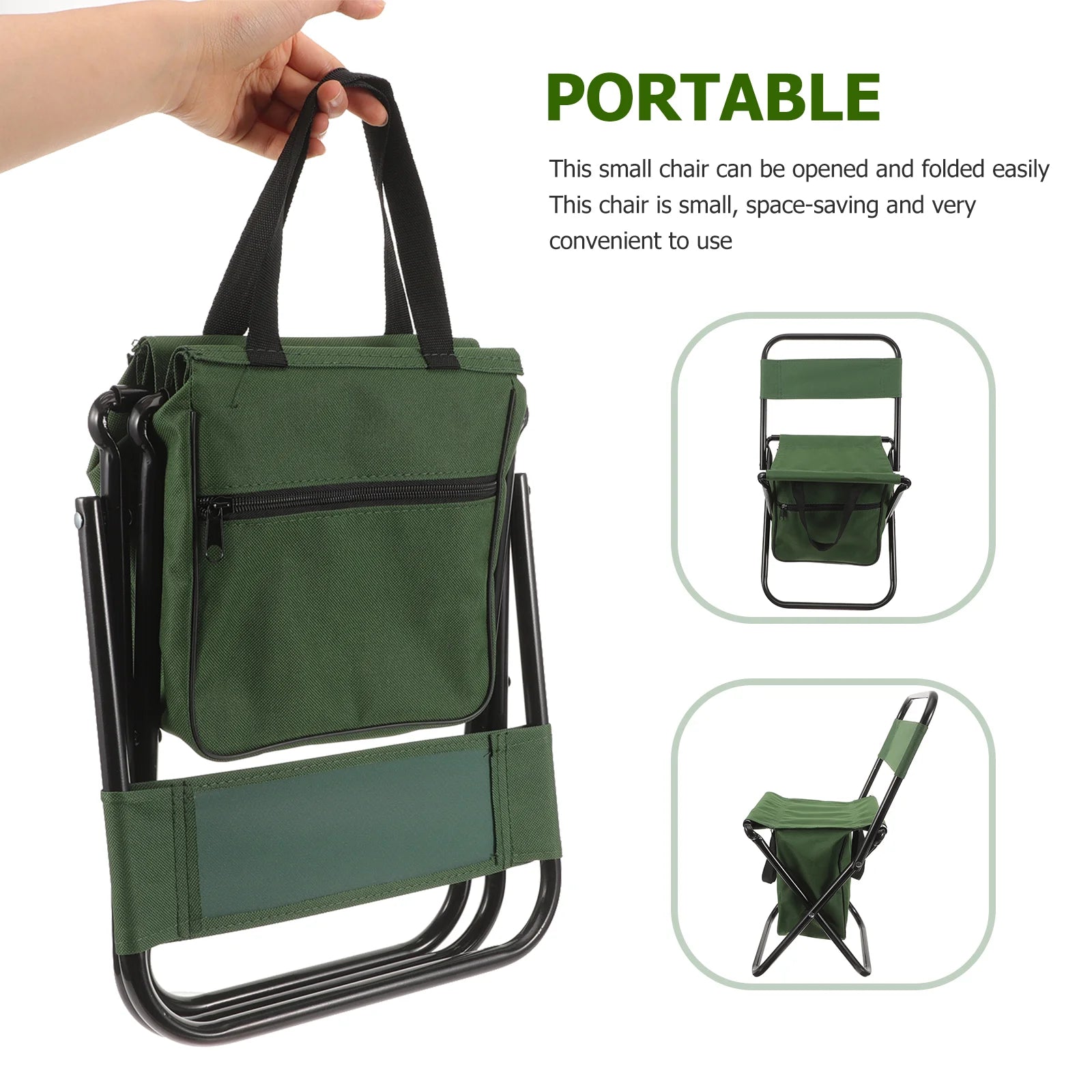 Outdoor Folding Chair Storage Bag Stool Matza Backrest Green Foldable Chairs for outside Small Camping Table Metal Tiny