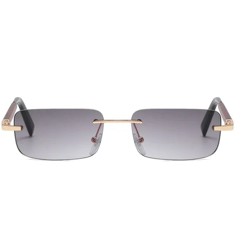 New Square Frameless Retro Sunglasses Men's and Women's Trendy Wooden Leg