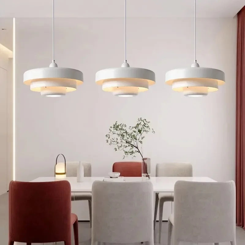 Nordic LED Pendant Light Macaron Carbon Steel Aluminum White Dark Green Orange Illuminations For Restaurant Living Rooms Fixture