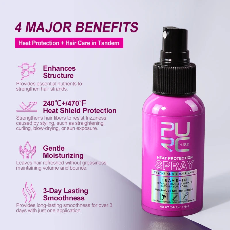 PURC Heat Protection Spray Coconut Oil Smooth Heat Protect Spray Leave-in Heat Primer Thermal Treatment Professional Hair Care