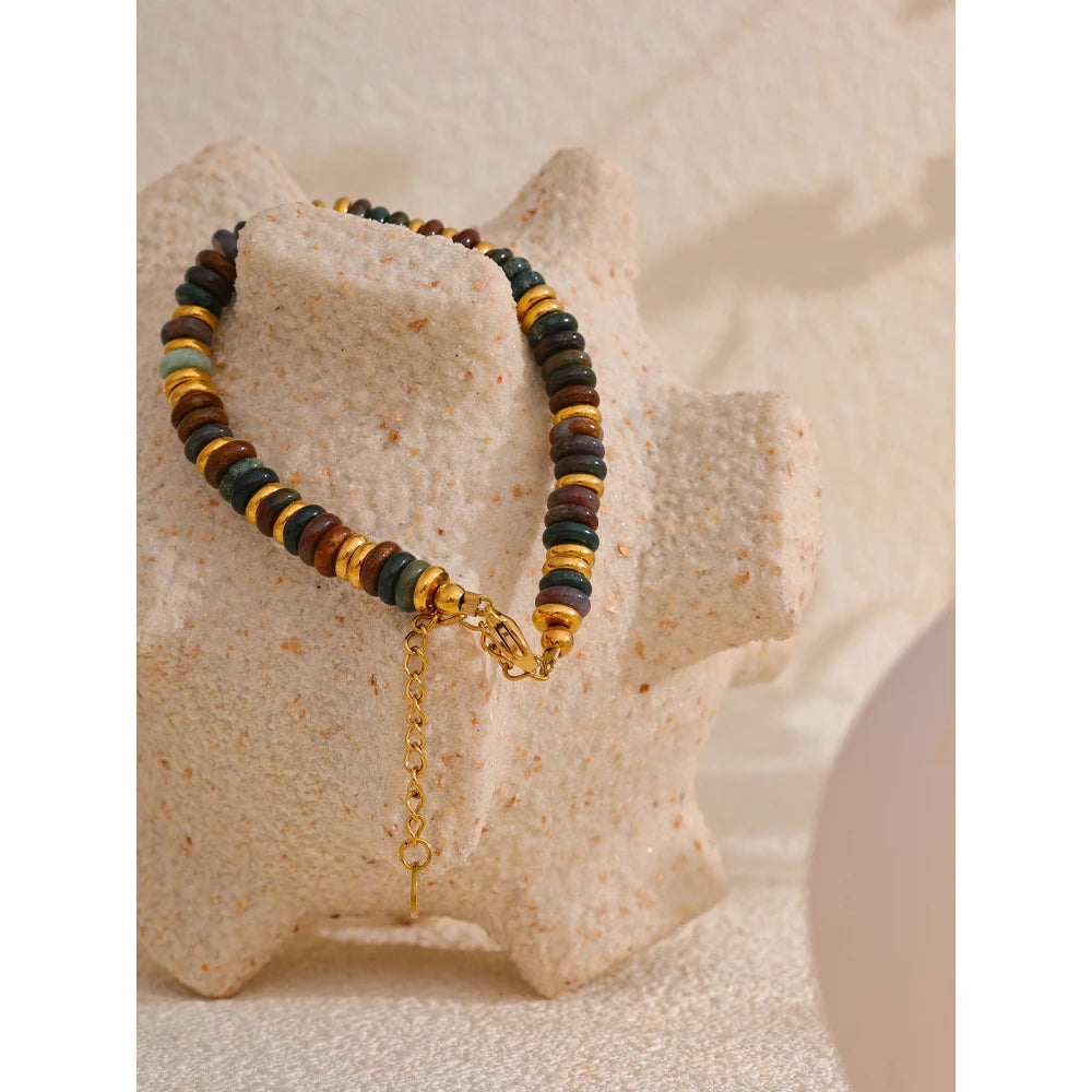 Colorful Natural Stone Beads Chain Handmade Bracelet Bangle Waterproof Bohemia Stainless Steel Y2K Trendy Jewelry Gift