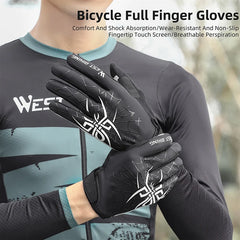 WEST BIKING Spring Summer Cycling Gloves Full Finger Touch Screen Men Women MTB Gloves Spider Pattern Anti-Slip Bicycle Gloves