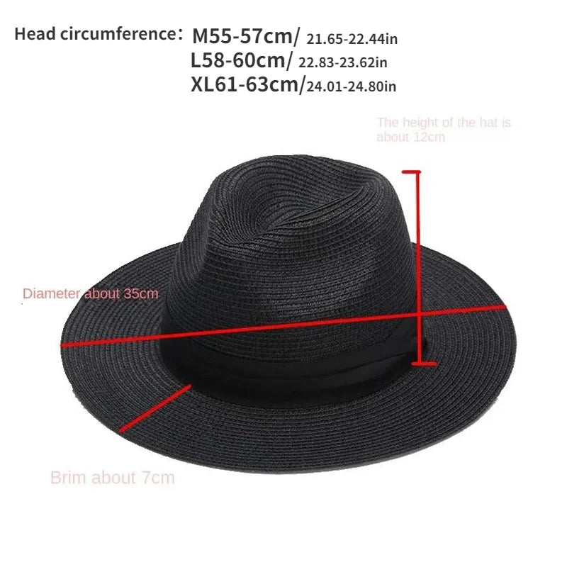 XL Big Head 63CM Summer Beach Woven Sun Hats Men Women Plus Size Jazz UV UPF 50+ Sun Protection Travel Panaman Straw Hats Unisex