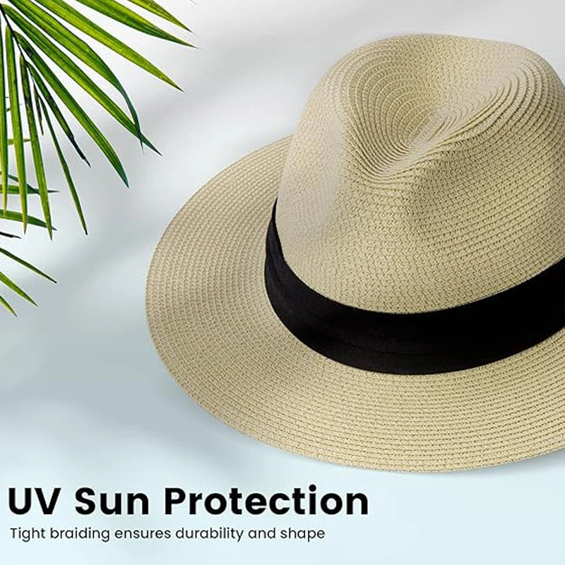 XL Big Head 63CM Summer Beach Woven Sun Hats Men Women Plus Size Jazz UV UPF 50+ Sun Protection Travel Panaman Straw Hats Unisex