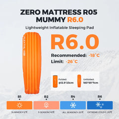 FLEXTAILGEAR ZERO MATTRESS - Insulated Sleeping Pad with 6.0 R-Value, Ultralight Inflatable Camping Mat for Camping, Hiking